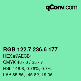 カラーコード: RGB 122.7 236.6 177 | qconv.com