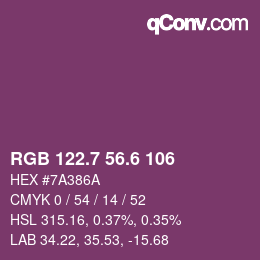 カラーコード: RGB 122.7 56.6 106 | qconv.com