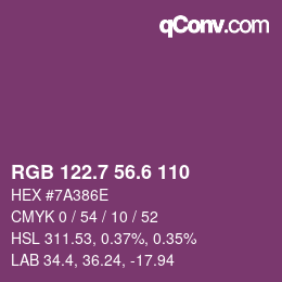 カラーコード: RGB 122.7 56.6 110 | qconv.com
