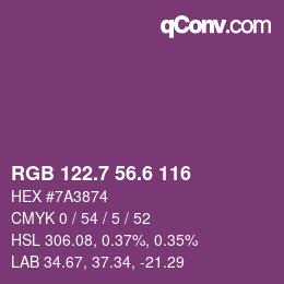 カラーコード: RGB 122.7 56.6 116 | qconv.com