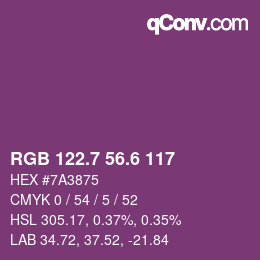カラーコード: RGB 122.7 56.6 117 | qconv.com