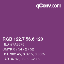 カラーコード: RGB 122.7 56.6 120 | qconv.com