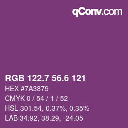 カラーコード: RGB 122.7 56.6 121 | qconv.com