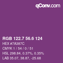 カラーコード: RGB 122.7 56.6 124 | qconv.com