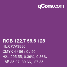 カラーコード: RGB 122.7 56.6 128 | qconv.com
