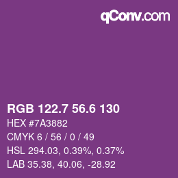 カラーコード: RGB 122.7 56.6 130 | qconv.com