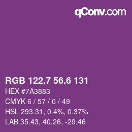 カラーコード: RGB 122.7 56.6 131 | qconv.com