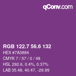 カラーコード: RGB 122.7 56.6 132 | qconv.com