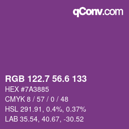 カラーコード: RGB 122.7 56.6 133 | qconv.com