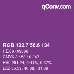 カラーコード: RGB 122.7 56.6 134 | qconv.com