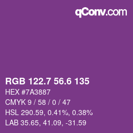 カラーコード: RGB 122.7 56.6 135 | qconv.com