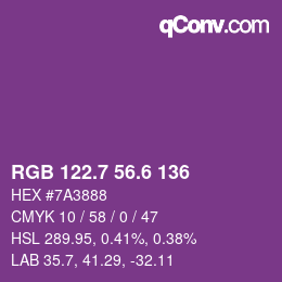 カラーコード: RGB 122.7 56.6 136 | qconv.com