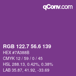 カラーコード: RGB 122.7 56.6 139 | qconv.com
