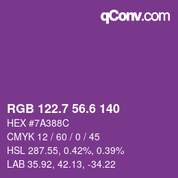 カラーコード: RGB 122.7 56.6 140 | qconv.com
