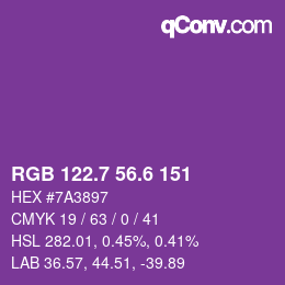 カラーコード: RGB 122.7 56.6 151 | qconv.com