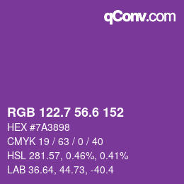 カラーコード: RGB 122.7 56.6 152 | qconv.com