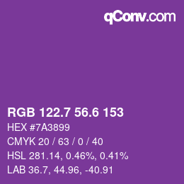 カラーコード: RGB 122.7 56.6 153 | qconv.com