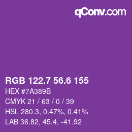 カラーコード: RGB 122.7 56.6 155 | qconv.com