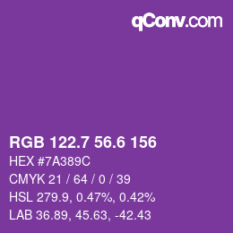 カラーコード: RGB 122.7 56.6 156 | qconv.com