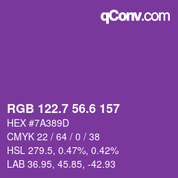 カラーコード: RGB 122.7 56.6 157 | qconv.com