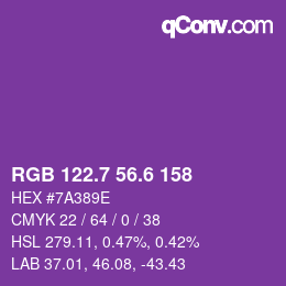 カラーコード: RGB 122.7 56.6 158 | qconv.com