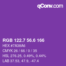 カラーコード: RGB 122.7 56.6 166 | qconv.com