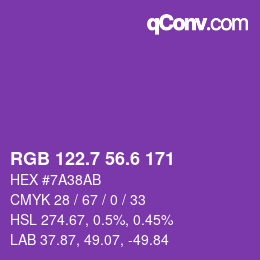 カラーコード: RGB 122.7 56.6 171 | qconv.com