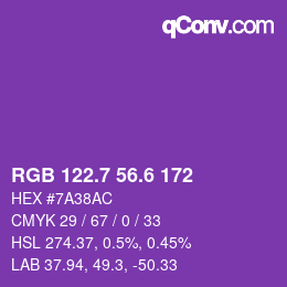 カラーコード: RGB 122.7 56.6 172 | qconv.com