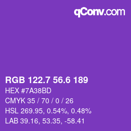 カラーコード: RGB 122.7 56.6 189 | qconv.com