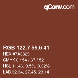 カラーコード: RGB 122.7 56.6 41 | qconv.com