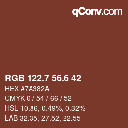 カラーコード: RGB 122.7 56.6 42 | qconv.com