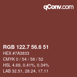 カラーコード: RGB 122.7 56.6 51 | qconv.com