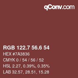 カラーコード: RGB 122.7 56.6 54 | qconv.com