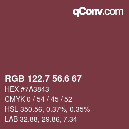 カラーコード: RGB 122.7 56.6 67 | qconv.com