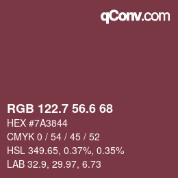 カラーコード: RGB 122.7 56.6 68 | qconv.com
