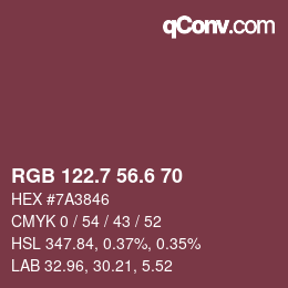 カラーコード: RGB 122.7 56.6 70 | qconv.com