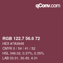 カラーコード: RGB 122.7 56.6 72 | qconv.com