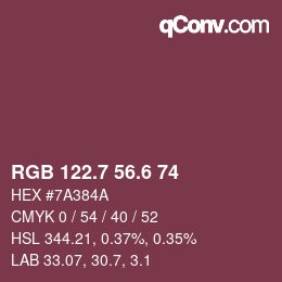 カラーコード: RGB 122.7 56.6 74 | qconv.com