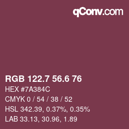 カラーコード: RGB 122.7 56.6 76 | qconv.com
