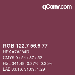 カラーコード: RGB 122.7 56.6 77 | qconv.com
