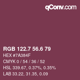 カラーコード: RGB 122.7 56.6 79 | qconv.com