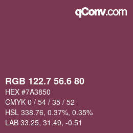 カラーコード: RGB 122.7 56.6 80 | qconv.com