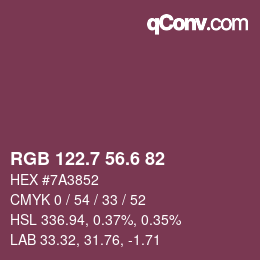 カラーコード: RGB 122.7 56.6 82 | qconv.com