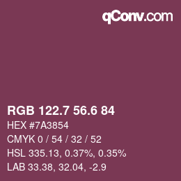 カラーコード: RGB 122.7 56.6 84 | qconv.com