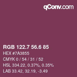 カラーコード: RGB 122.7 56.6 85 | qconv.com