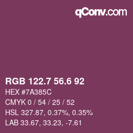 カラーコード: RGB 122.7 56.6 92 | qconv.com