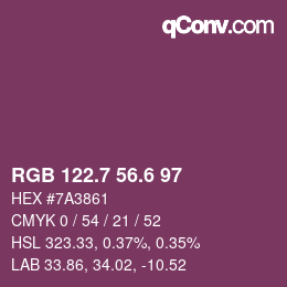 カラーコード: RGB 122.7 56.6 97 | qconv.com