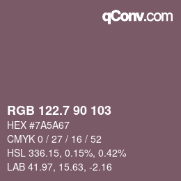 カラーコード: RGB 122.7 90 103 | qconv.com