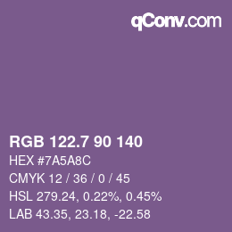 カラーコード: RGB 122.7 90 140 | qconv.com