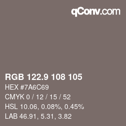 カラーコード: RGB 122.9 108 105 | qconv.com